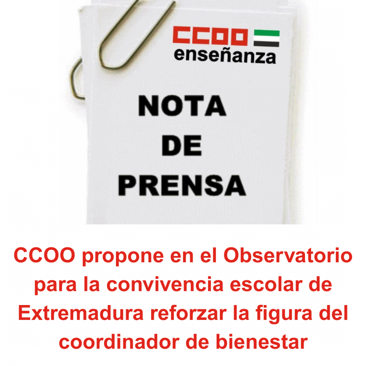 CCOO propone en el Observatorio para la convivencia escolar de Extremadura reforzar la figura del coordinador de bienestar