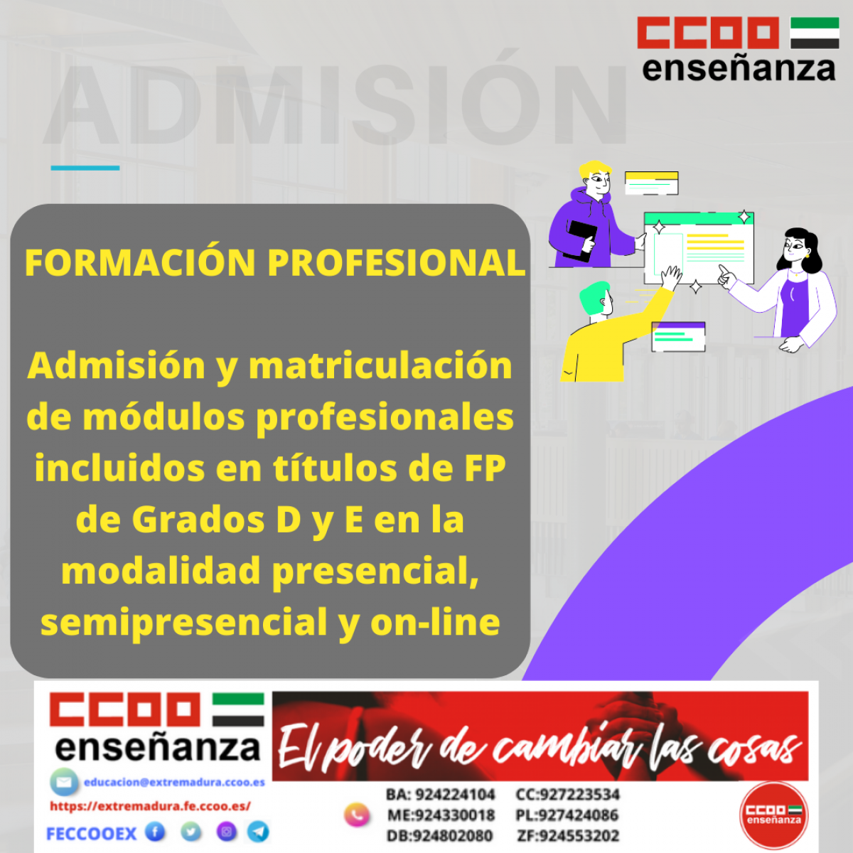 Admisin y matriculacin de mdulos profesionales incluidos en ttulos de FP de Grados D y E en la modalidad presencial, semipresencial y on-line