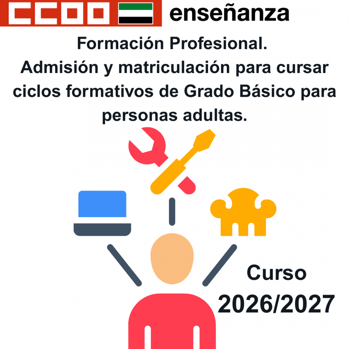 Admisión y matriculación para cursar ciclos formativos de Grado Básico para personas adultas.