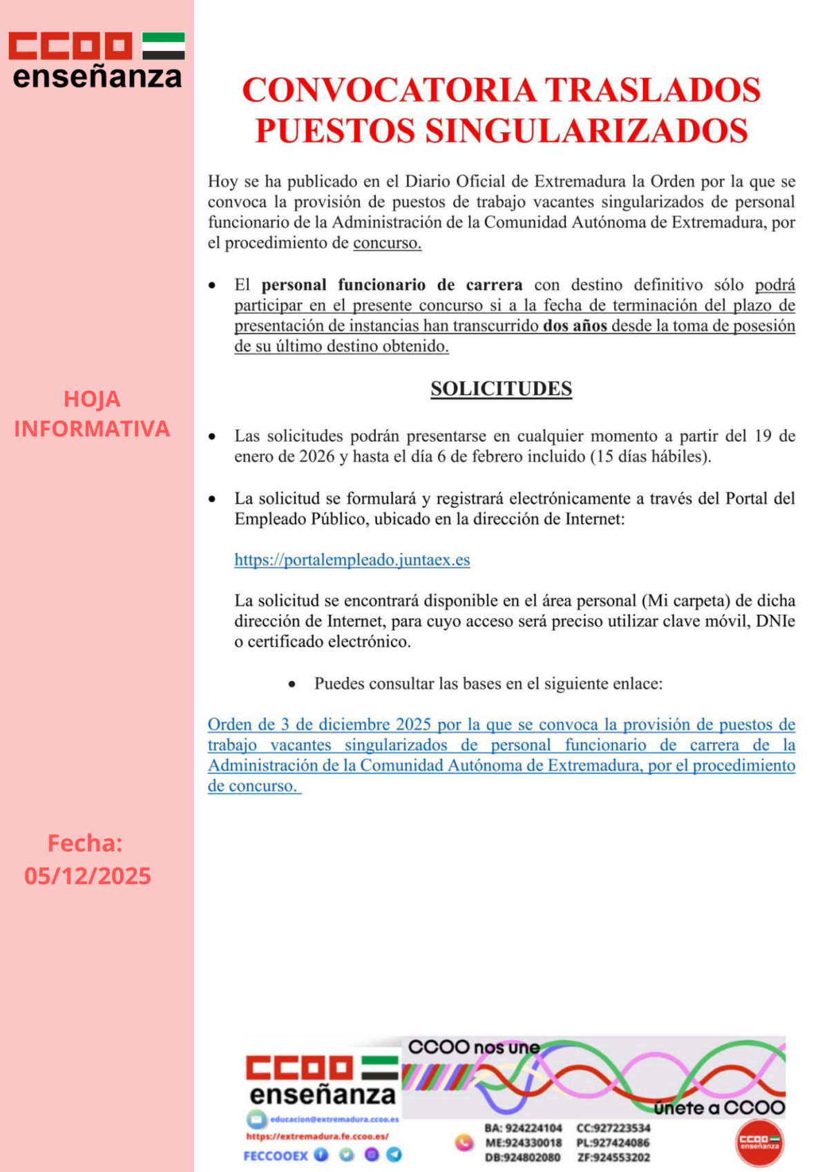 convocatoria traslados puestos singularizados