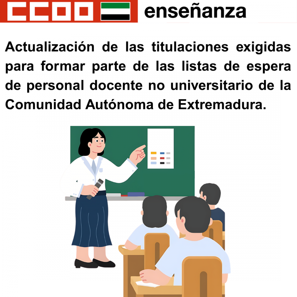 Actualización de las titulaciones exigidas para formar parte de las listas de espera de personal docente no universitario de la Comunidad Autónoma de Extremadura.