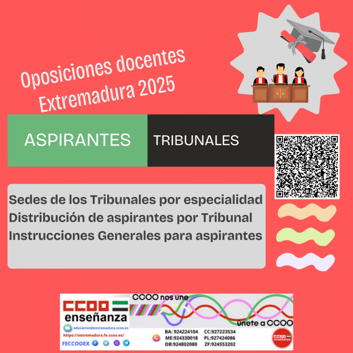 Sedes de tribunales, distribucin de aspirantes por tribunal, instrucciones generales para aspirantes