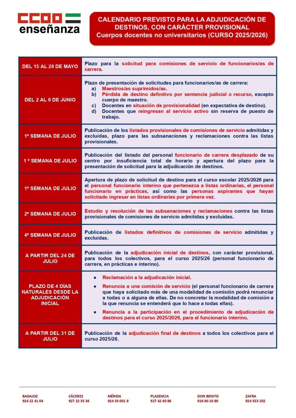 Calendario previsto adjudicacin curso 2025-2026
