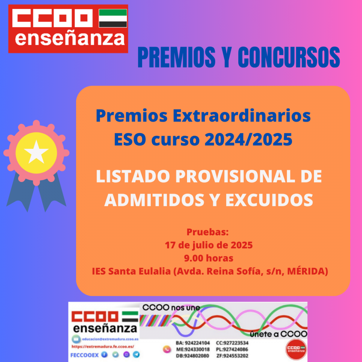 Personas admitidas y excluidas para premios extraordinarios de ESO curso 2024/2025