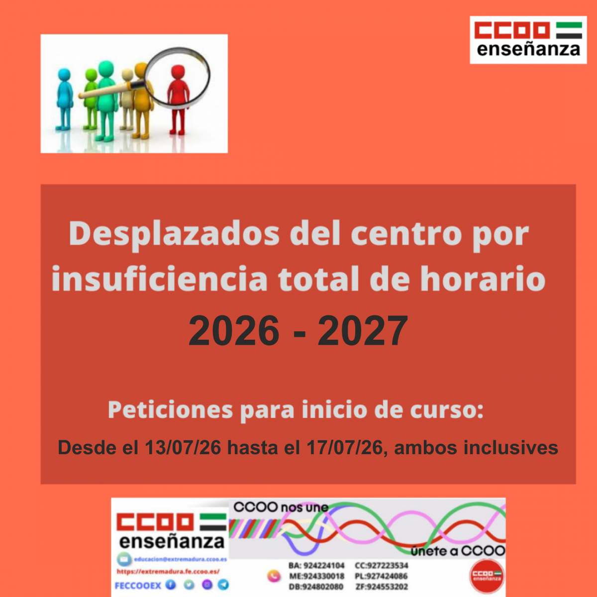 Desplazados del centro por insuficiencia total de horario 2026-2027