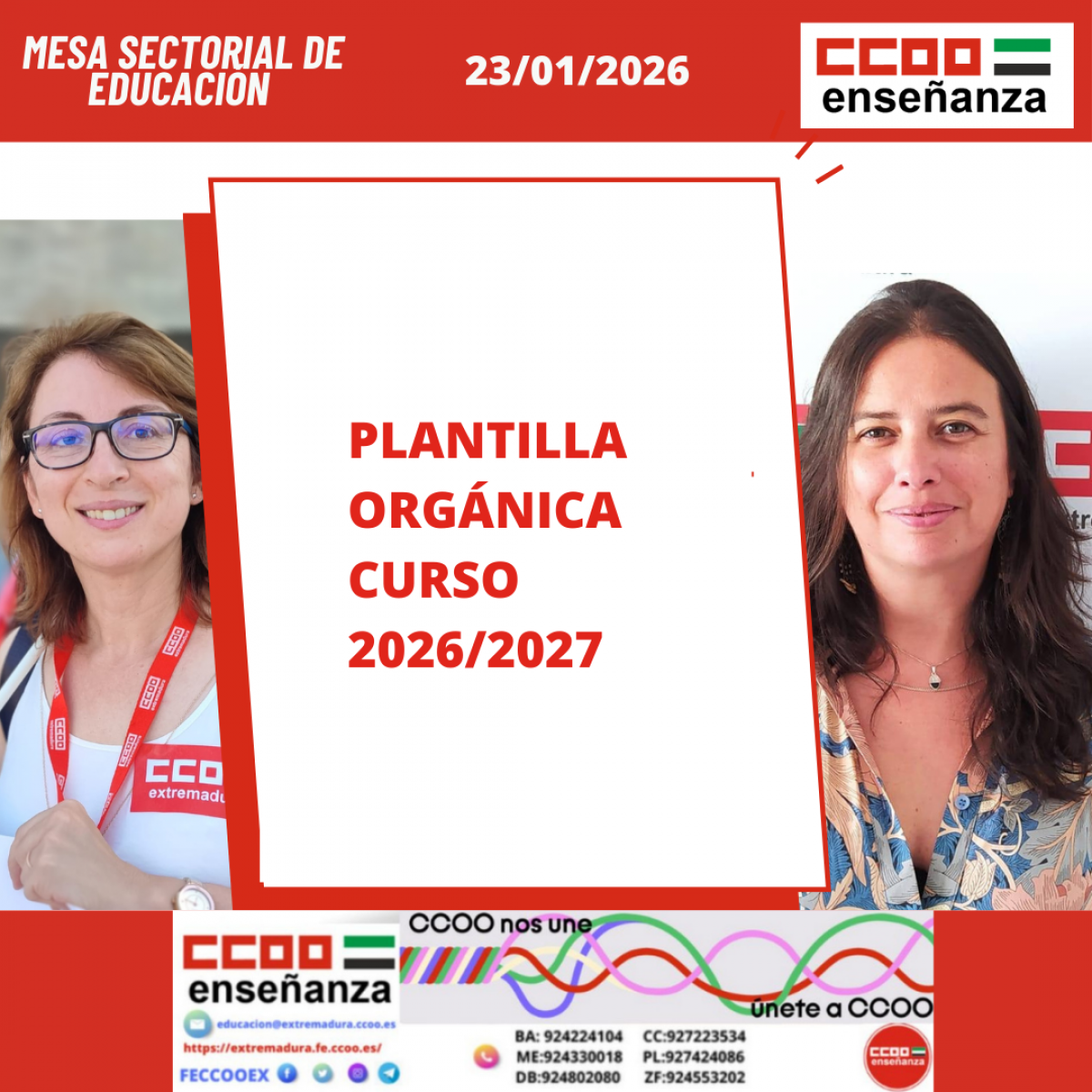 MESA SECTORIAL 23/01/2026. PLANTILLA ORGÁNICA CURSO 2026/2027