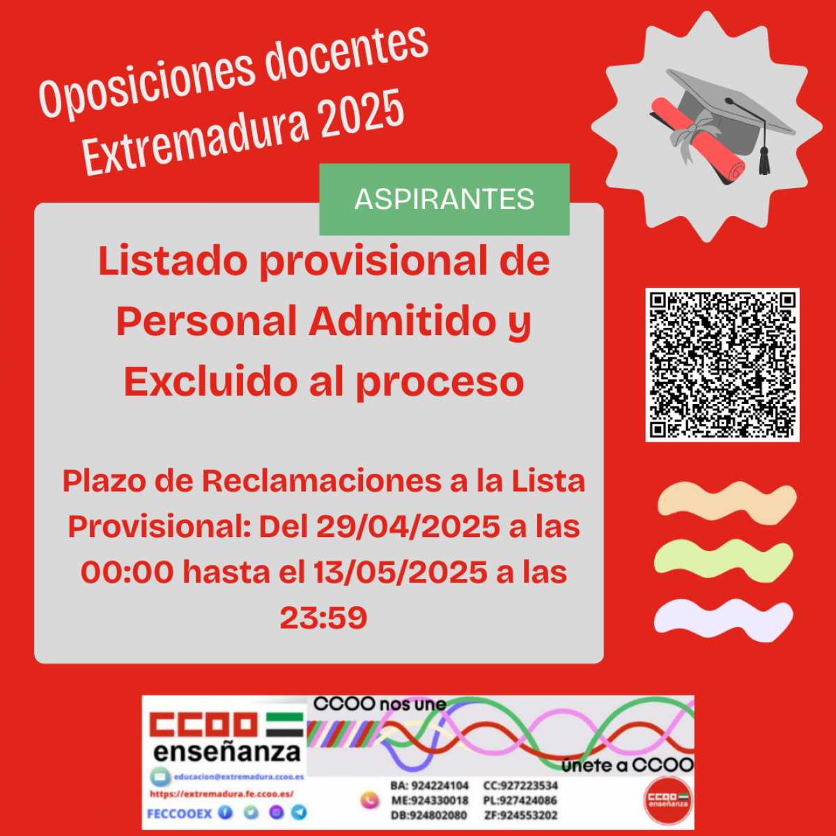 Listado provisional de Admitidos y excluidos al proceso de oposiciones 2025