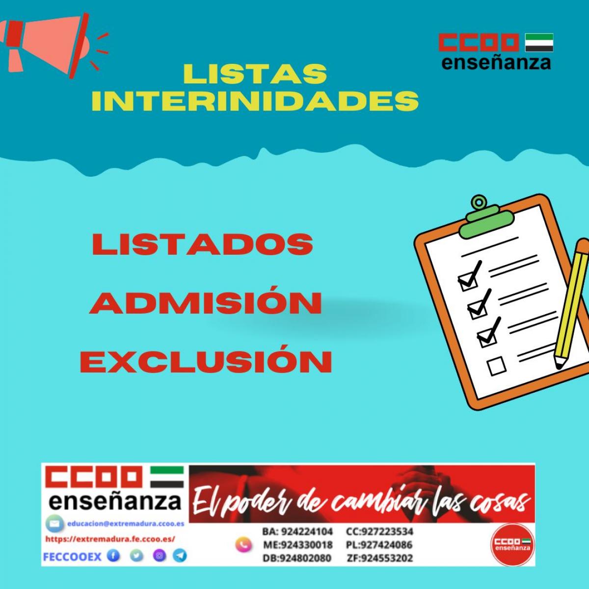 LISTADOS ADMISION EXCLUSION LISTAS INTERINIDADES