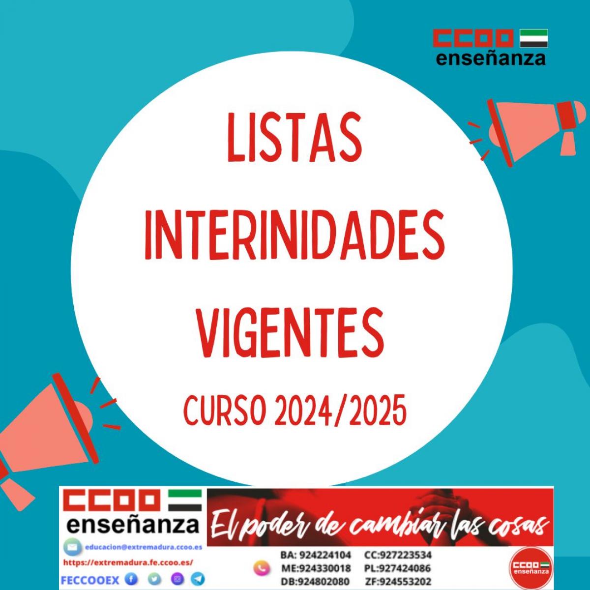 LISTAS INTERINIDADES VIGENTES CURSO 2024/2025