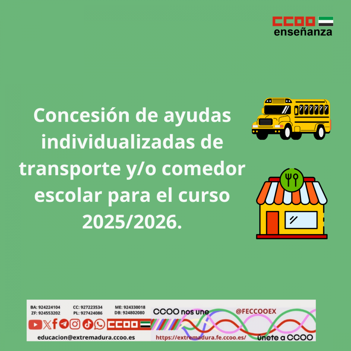 Concesión de ayudas individualizadas de transporte y/o comedor escolar para el curso 2025/2026