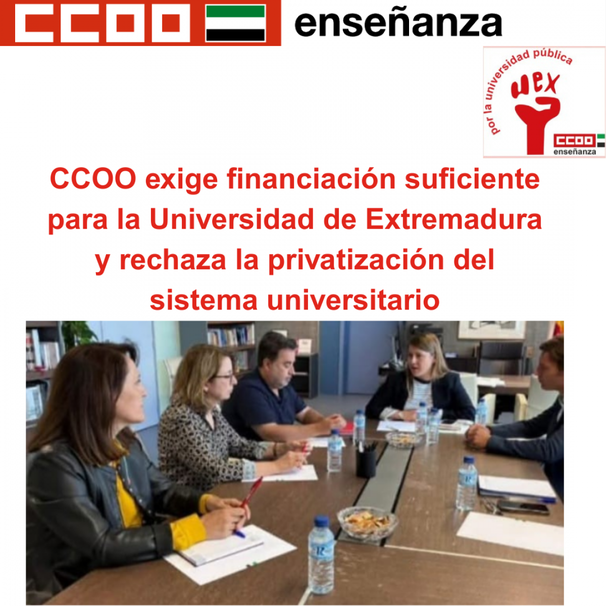 CCOO exige financiación suficiente para la Universidad de Extremadura y rechaza la privatización del sistema universitario