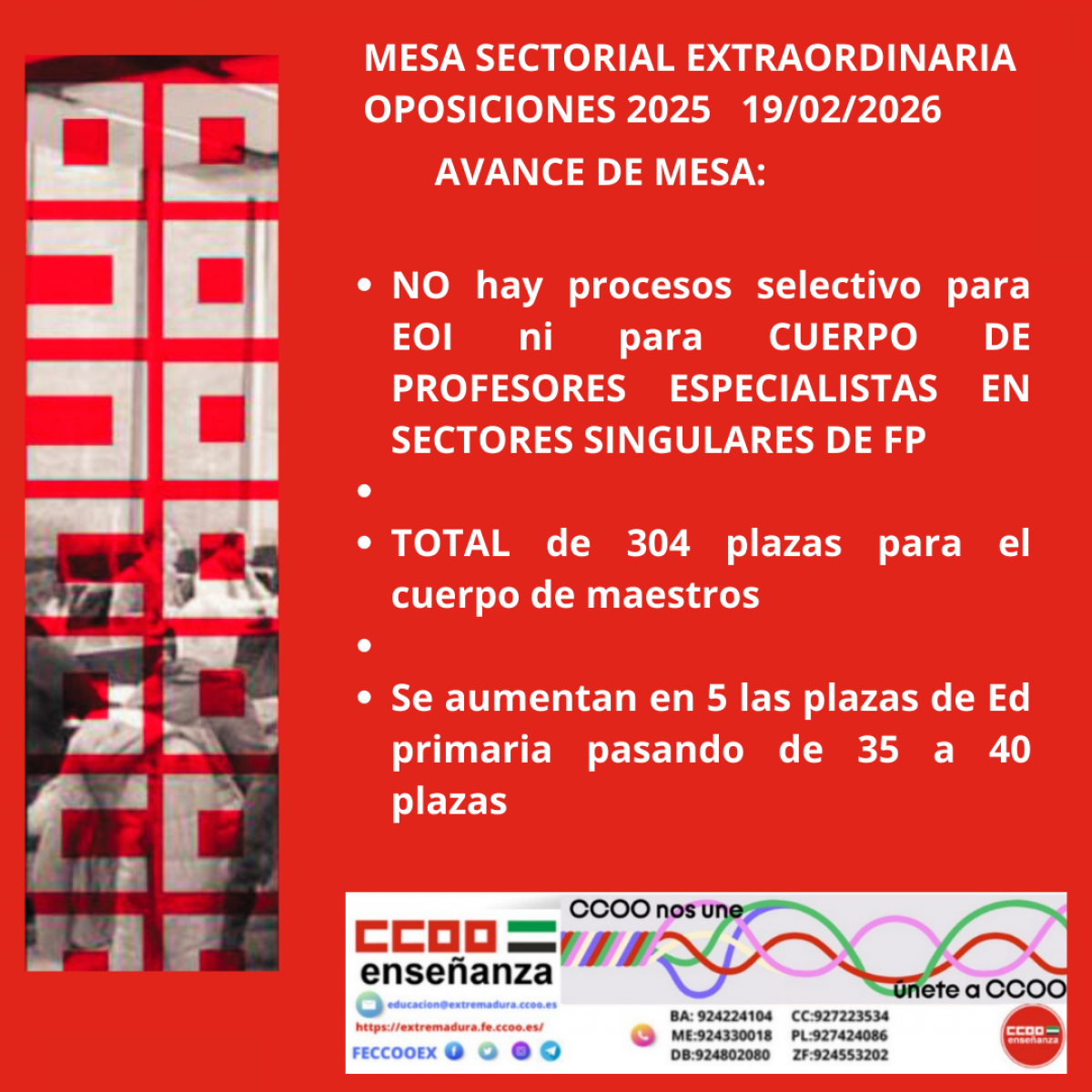 AVANCE DE MESA SECTORIAL 19/02/2026. OPOSICIONES 2026