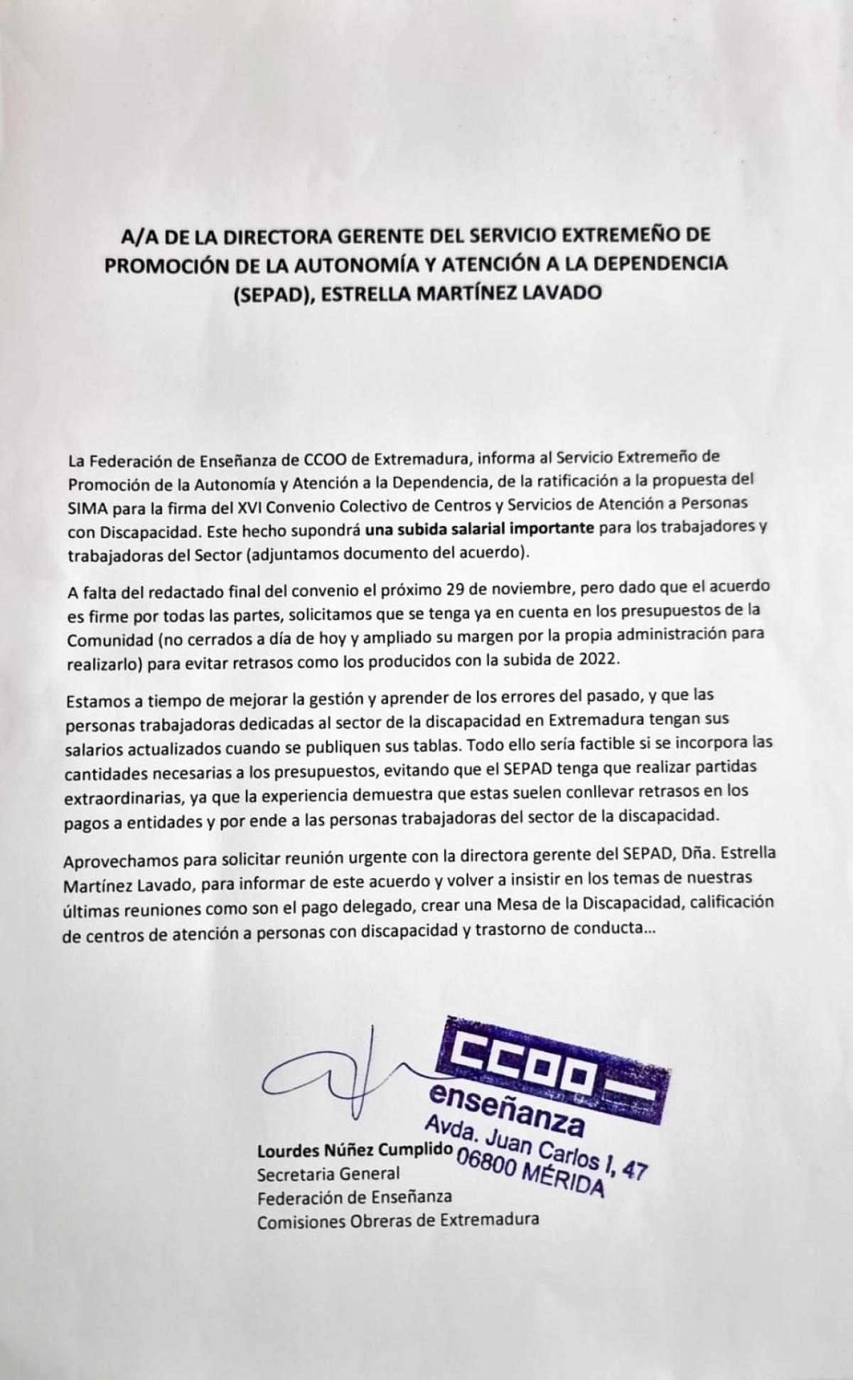 registro a la directora gerente del servicio extremeo de promocin de la autonoma y atencin a la dependencia