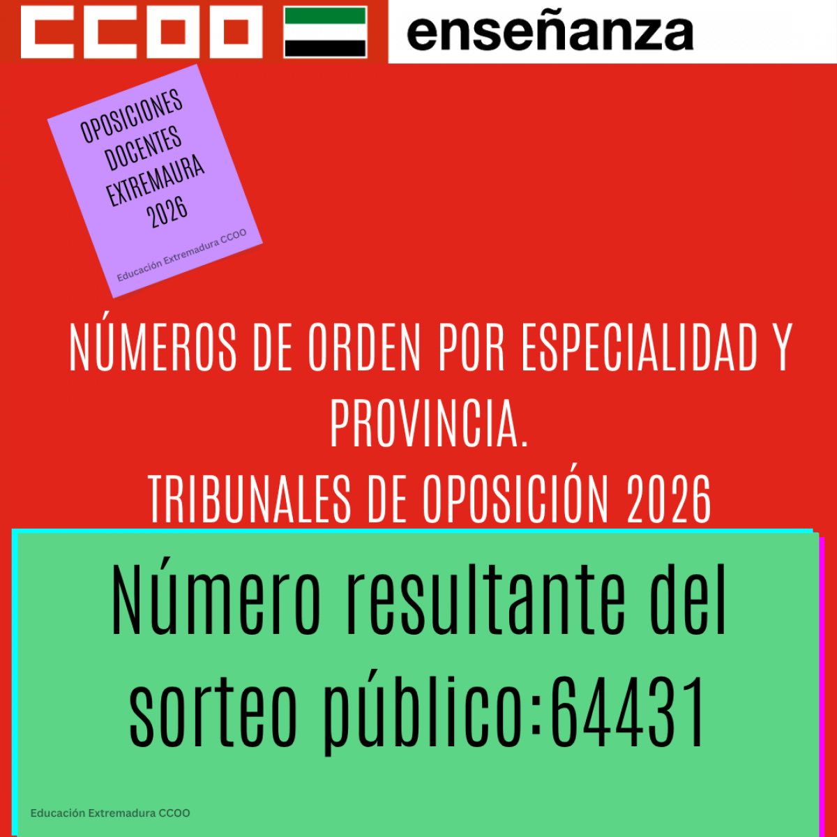 NÚMEROS DE ORDEN POR ESPECIALIDAD Y PROVINCIA
