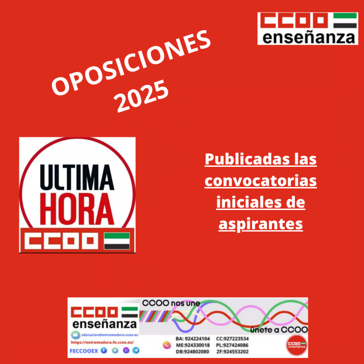 CONVOCATORIAS INICIALES DE ASPIRANTES OPOSICIONES 2025