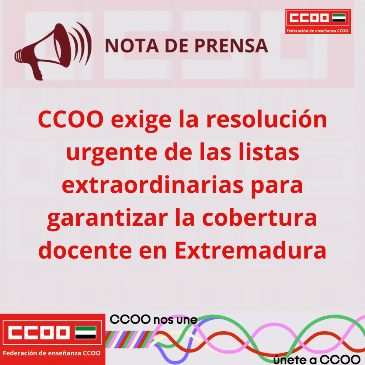 CCOO Exige la resolución de listas extraordinarias para garantizar la cobertura