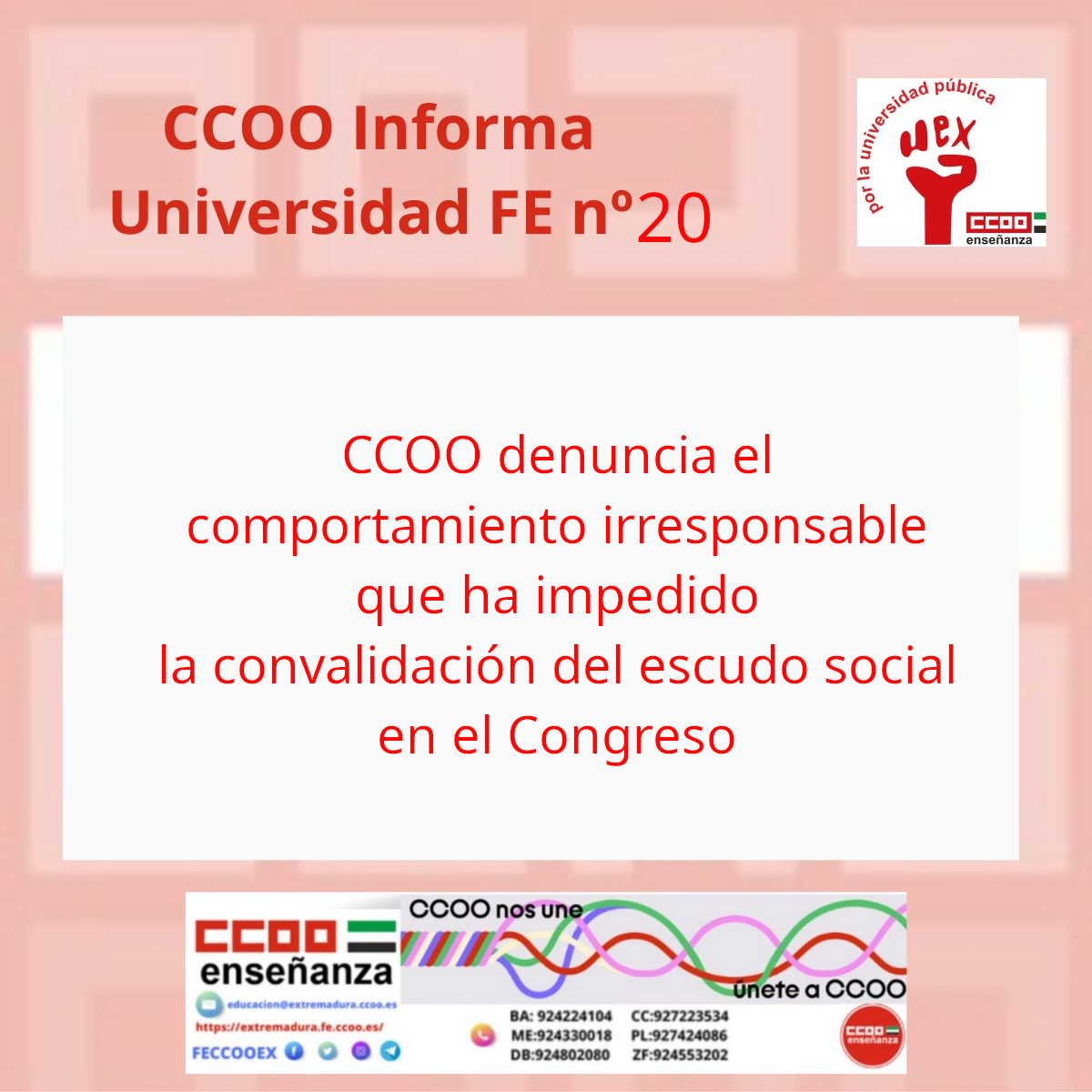 CCOO denuncia el comportamiento irresponsable que ha impedido la convalidación del escudo social en el Congreso