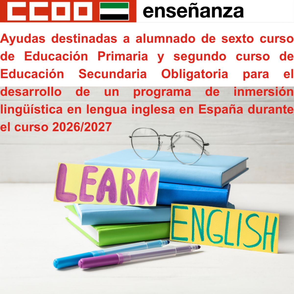Ayudas destinadas a alumnado de sexto curso de Educación Primaria y segundo curso de Educación Secundaria Obligatoria para el desarrollo de un programa de inmersión lingüística en lengua inglesa