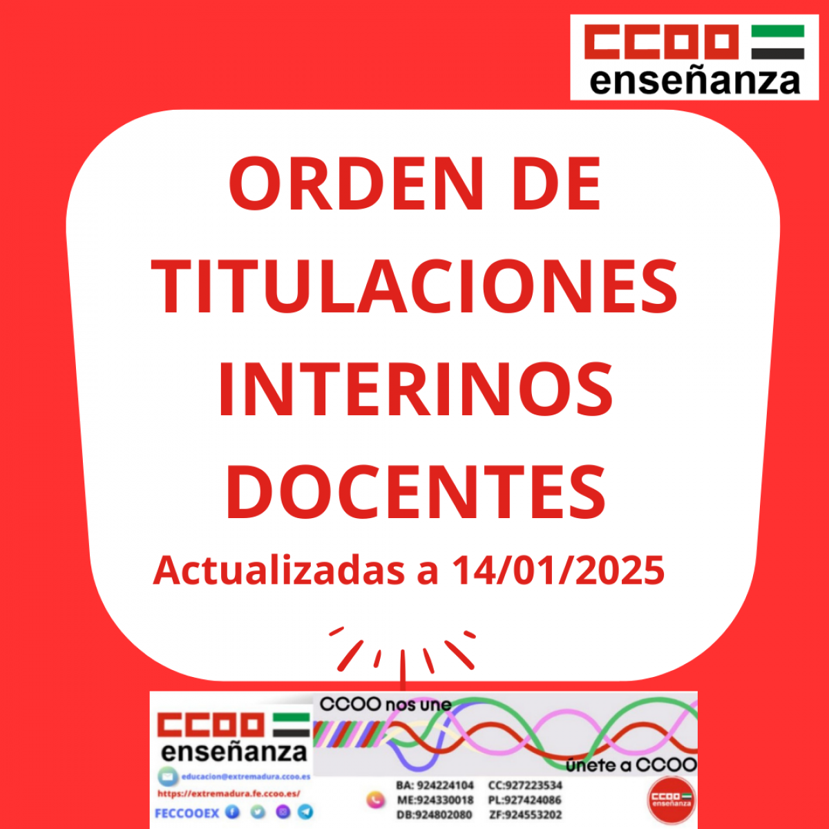 ORDEN DE TITULACIONES INTERINIDADES DOCENTES: ACTUALIZADAS a 14/01/2025