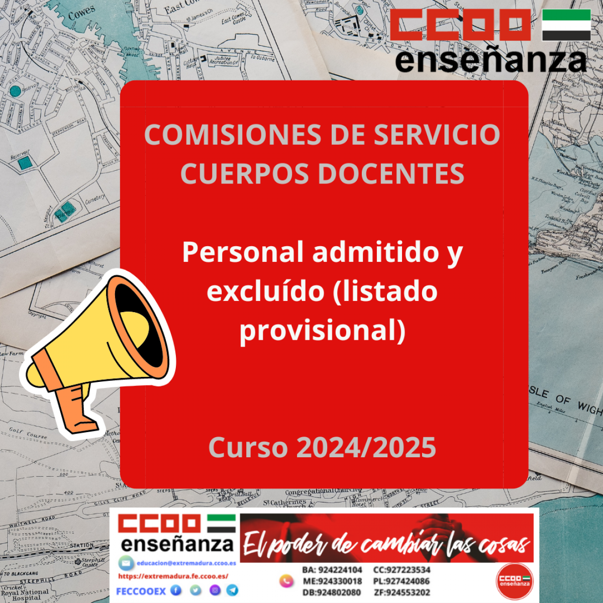 Comisiones de servicio:  Personal admitido y excluido (listado provisional) curso 2024-2025