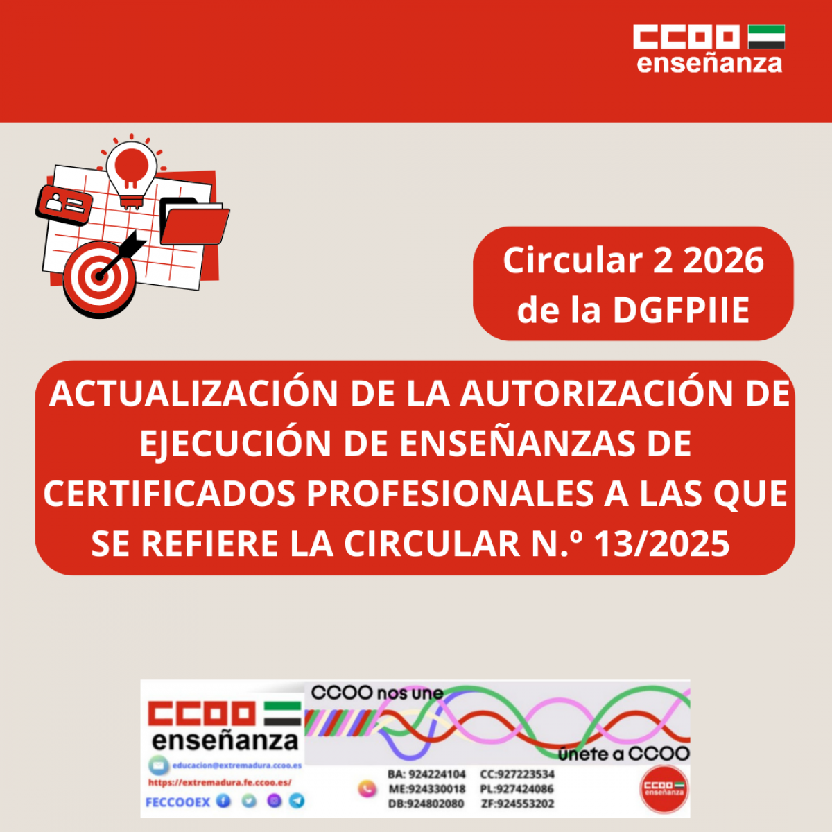 Circular 2 2026. Actualización de la autorización de ejecución de enseñanzas de certificados profesionales de la circular 13/2025