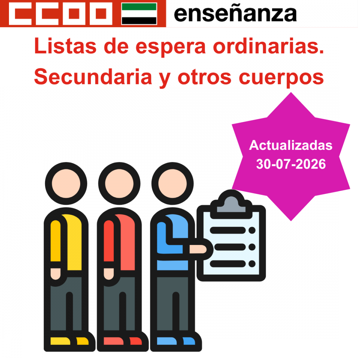 Listas de espera ordinarias. Secundaria y otros cuerpos