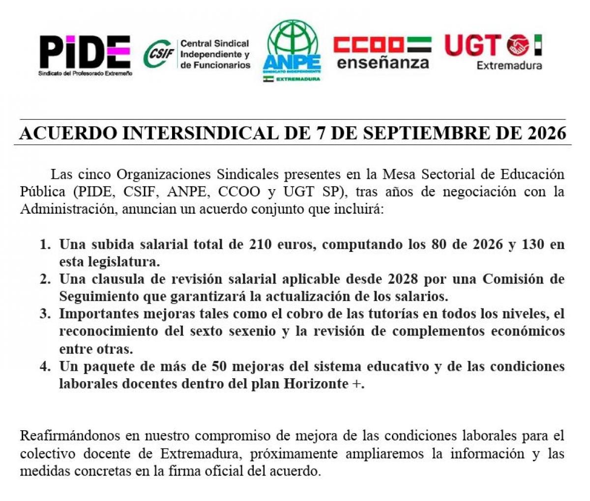 ACUERDO INTERSINDICAL DE 7 DE SEPTIEMBRE DE 2026