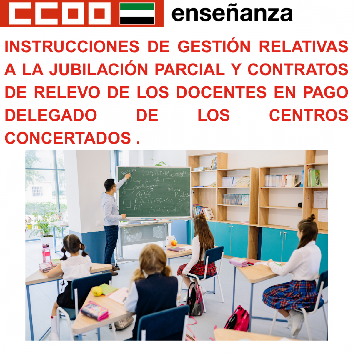Instrucciones de gestión relativas a la jubilación parcial y contratos de relevo de los docentes en pago delegado de los centros concertados.