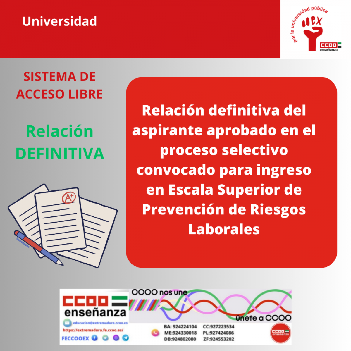Relación definitiva del aspirante aprobado en el proceso selectivo convocado para ingreso en Escala Superior de Prevención de Riesgos Laborales