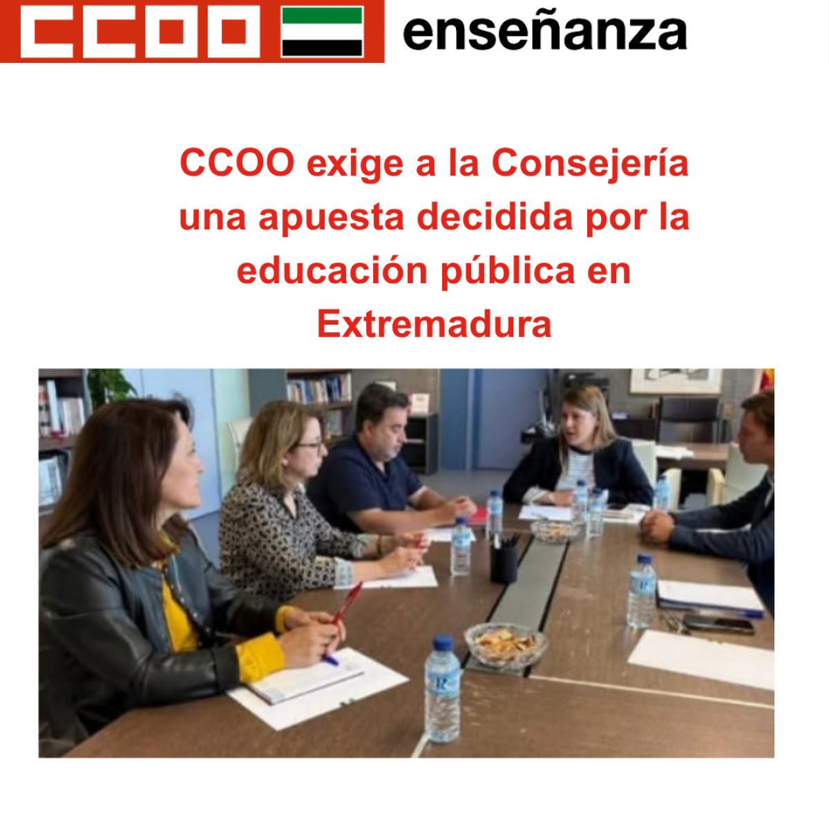 CCOO exige a la Consejería una apuesta decidida por la educación pública en Extremadura