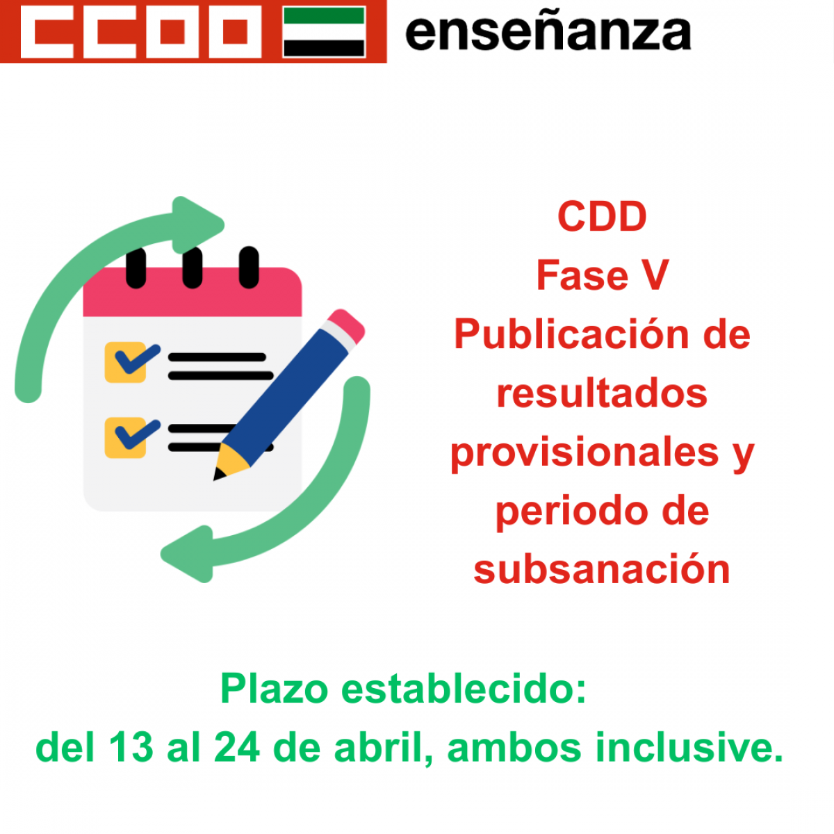 Publicación de resultados provisionales y periodo de subsanación