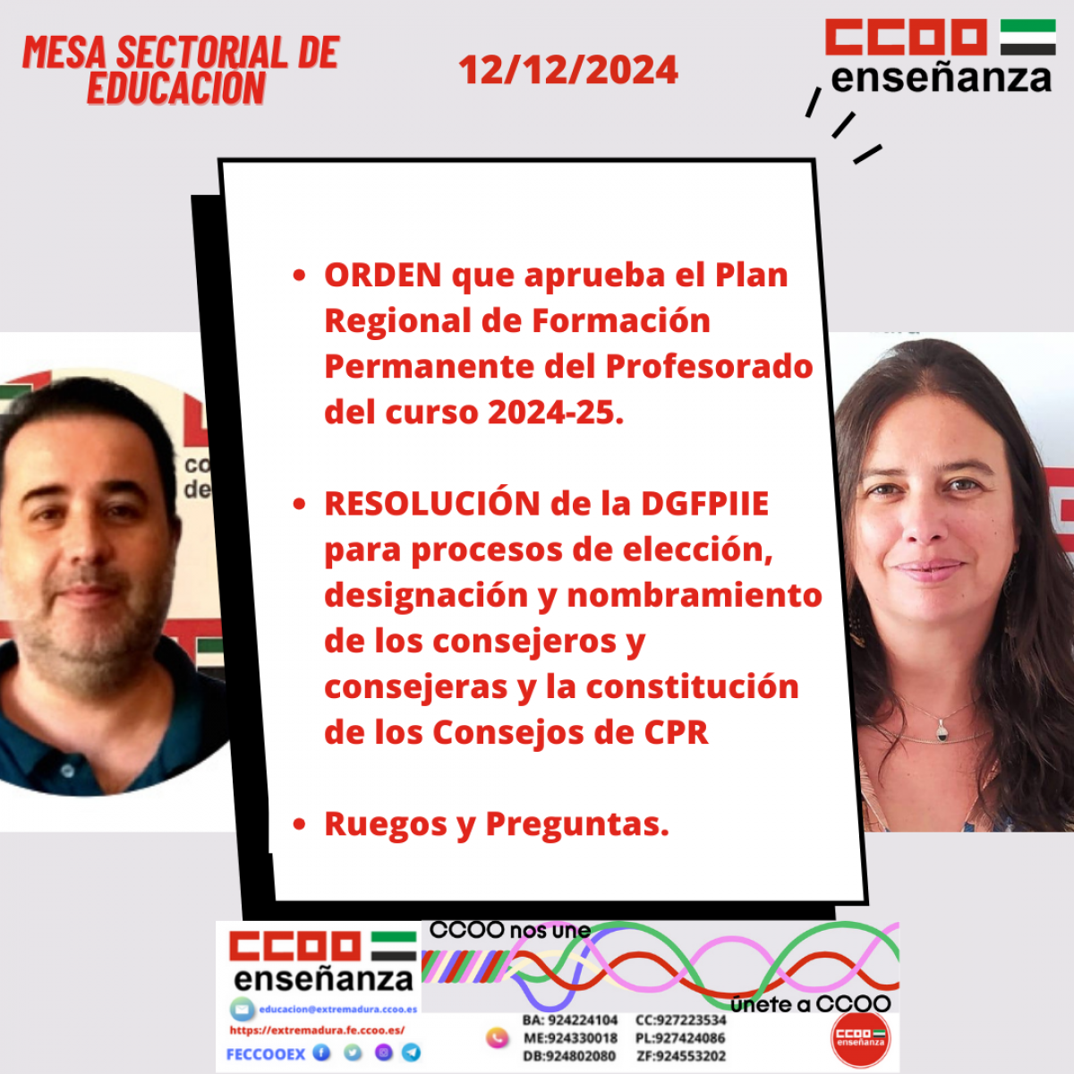 Resumen Mesa SEctorial 12/12/2024. Plan Regional de Formacin, Consejo CPR. Ruegosy preguntas