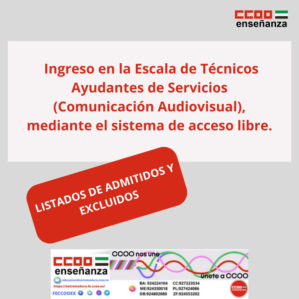 listas provisionales de aspirantes admitidos y excluidos del proceso selectivo para ingreso en la Escala Tcnicos Ayudantes de Servicios (Comunicacin Audiovisual) de la Universidad de Extremadura