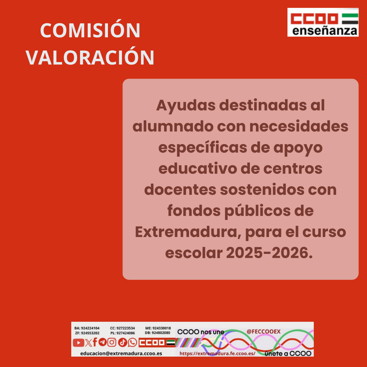 Comisión valoración para las ayudas destinadas a centros docentes sostenidos con fondos públicos