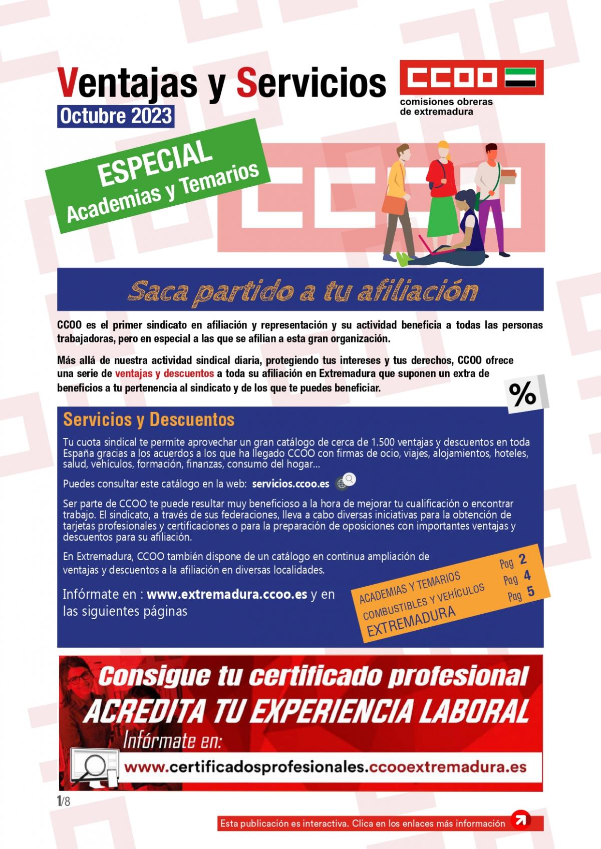 Ventajas y Servicios CCOO Extremadura octubre 2023