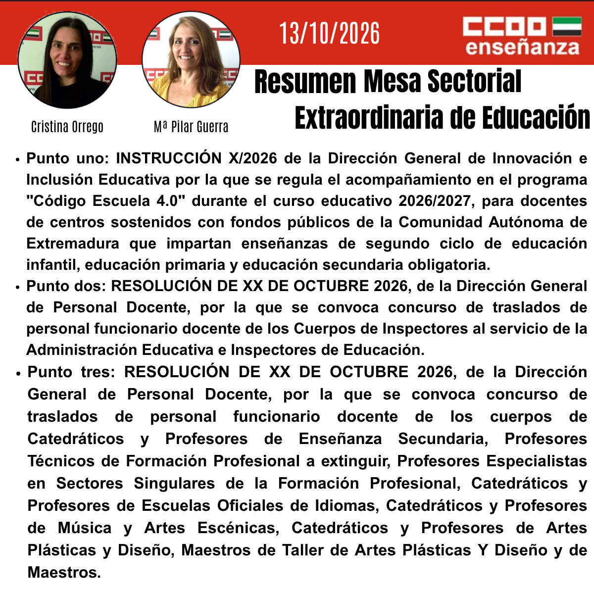 Resumen Mesa Sectorial Extraordinaria de Educación 13/10/2026