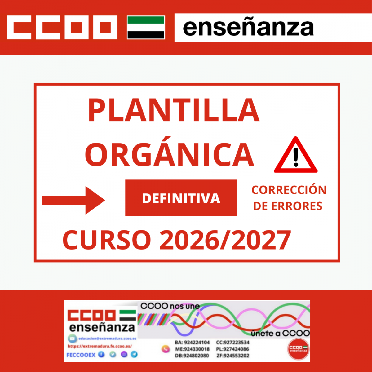 CORRECCION ERRORES PLANTILLA ORGANICA 2026/2027