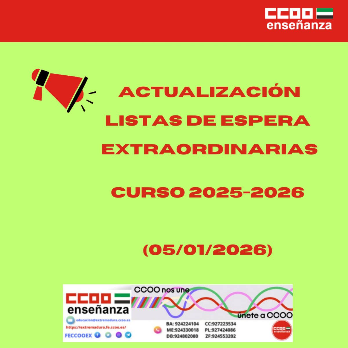 Actualización listas extraordinarias vigentes ( 05/01/2026)