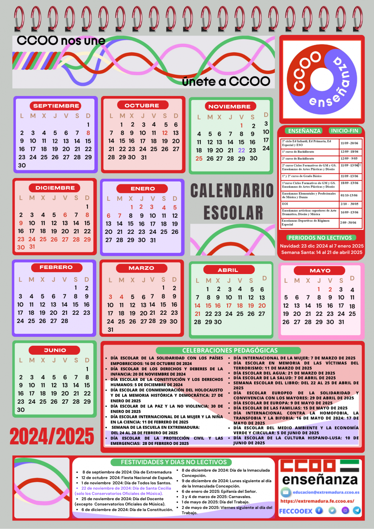 Calendario escolar 2024-2025 FECCOO