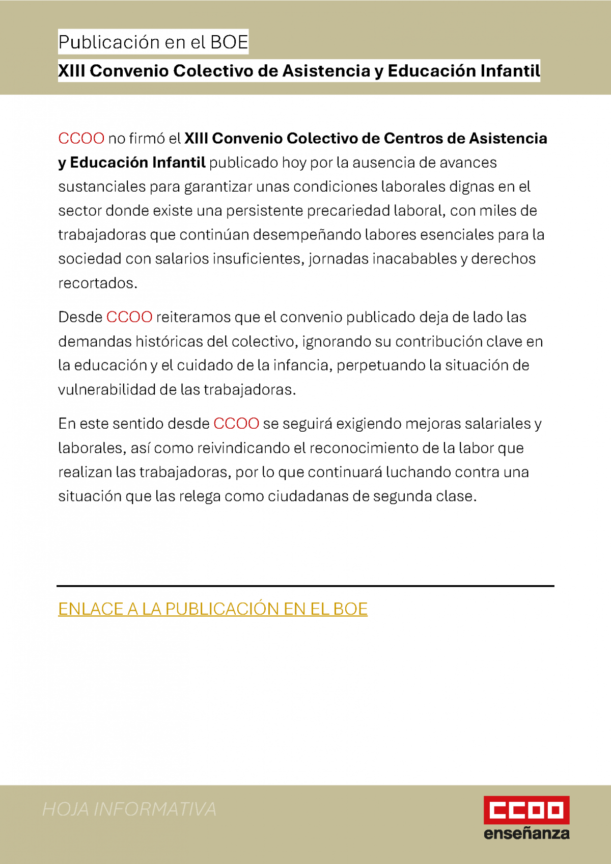 Publicacin en el BOE del XIII Convenio Colectivo de Asistencia y Educacin Infantil