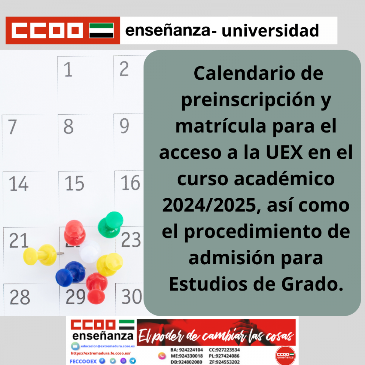 Calendario y procedimiento UEX curso 2024/2025