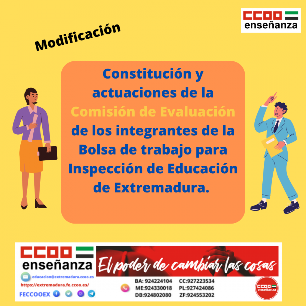 Modificación en la comisión de evaluación de los integrantes de la Bolsa de trabajo para inspección de Educación