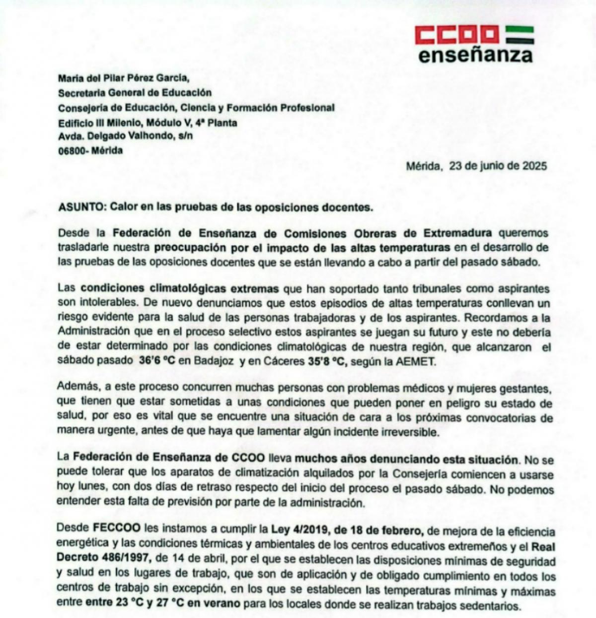 FECCOO denuncia el calor en laspruebas de oposiciones docentes