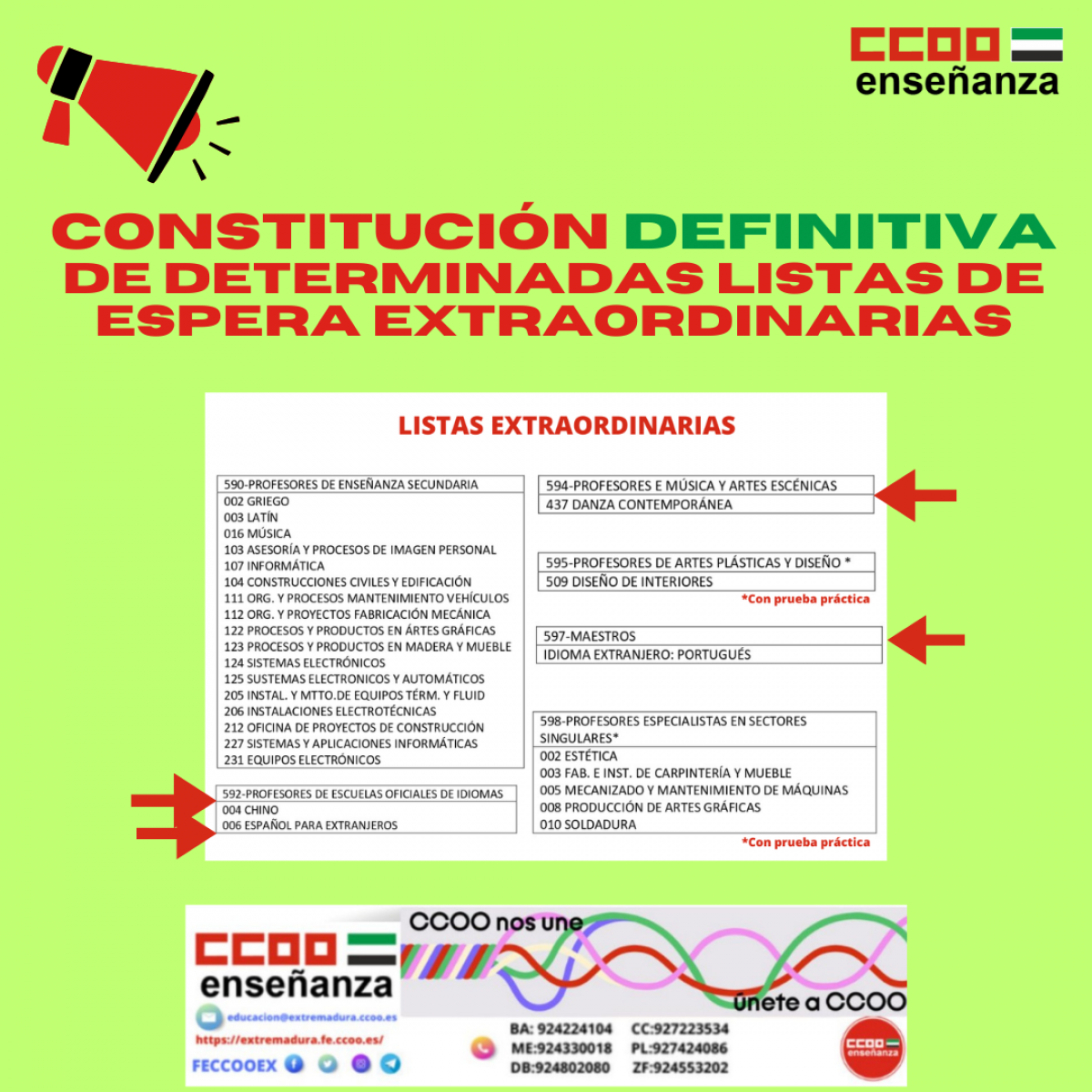 Consitución determinadas listas extraordinarias curso 2025/2026