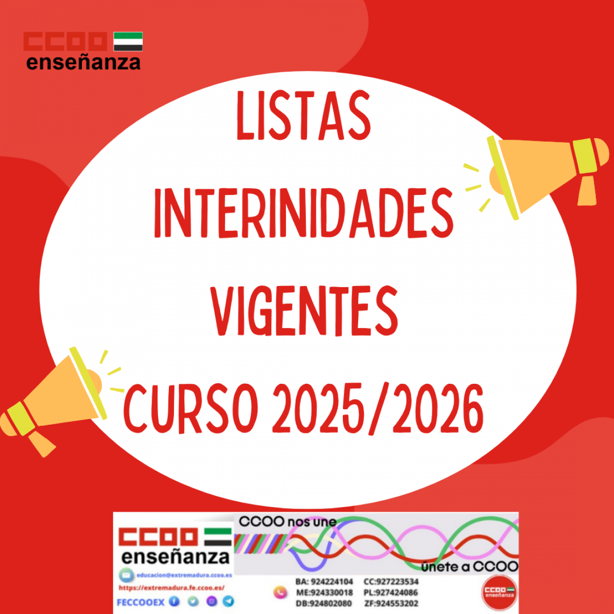 Listas interinidades Vigentes curso 2025/2026