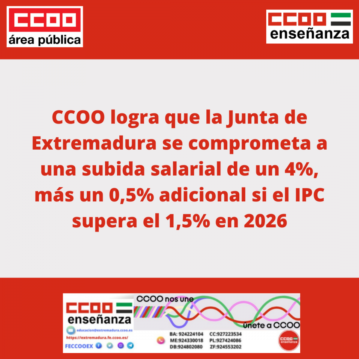 CCOO lograque la Junta se comprometa a una subida salarial en 2026