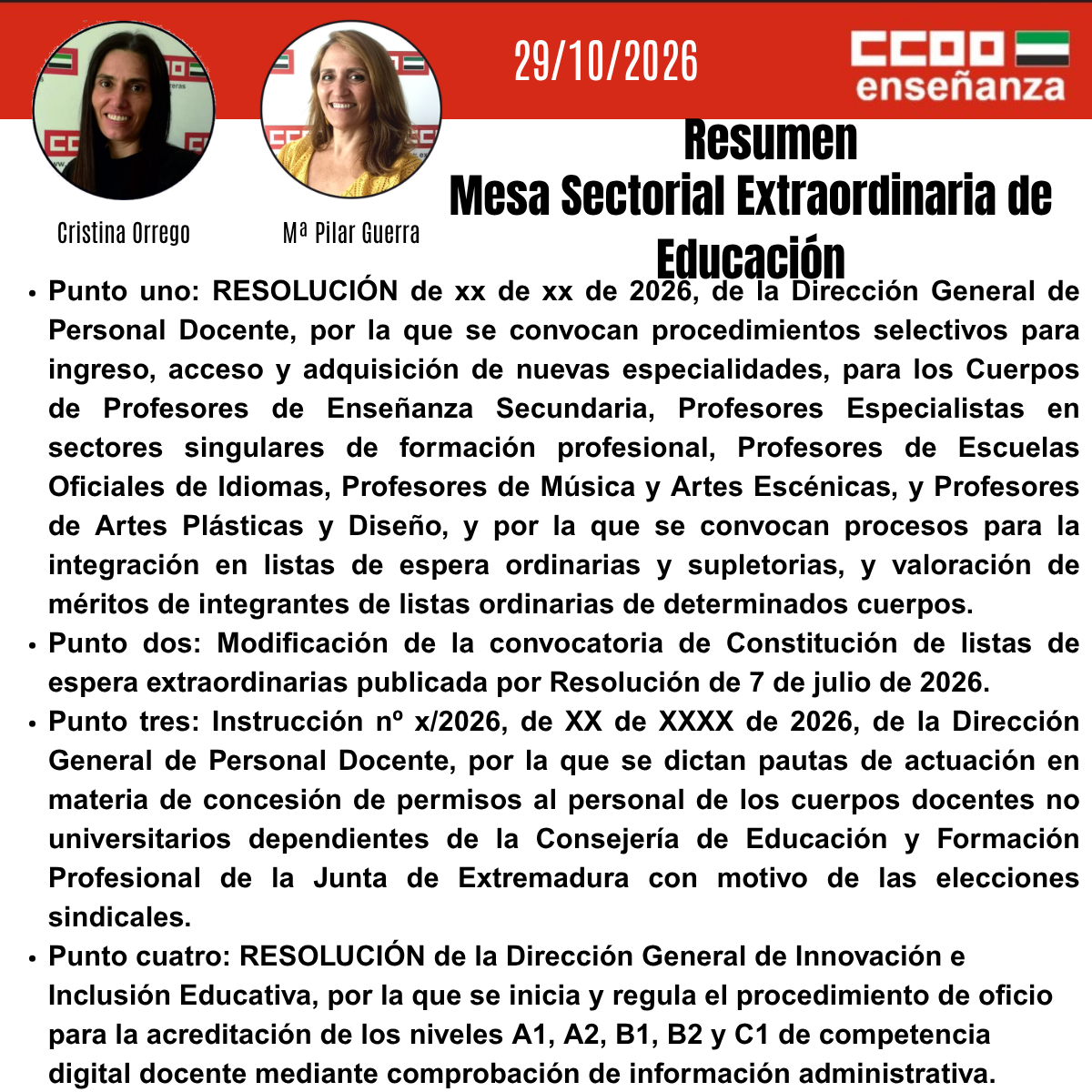 Resumen Mesa Sectorial Extraordinaria de Educación 29-10-2026