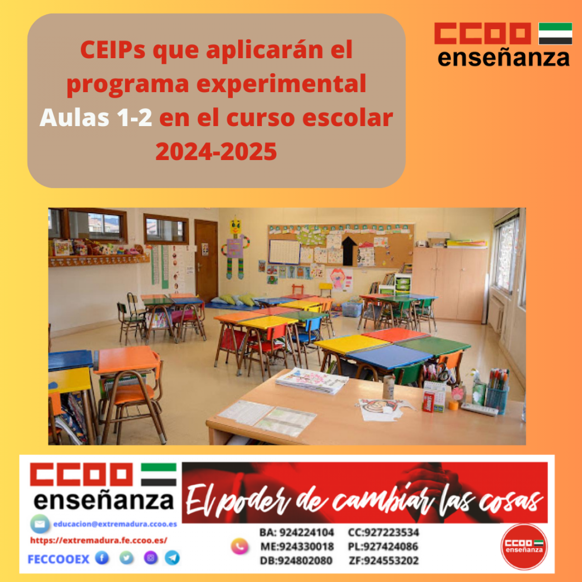 Centros de educacin infantil y primaria que aplicarn aulas 1-2 en curso 2024-2025