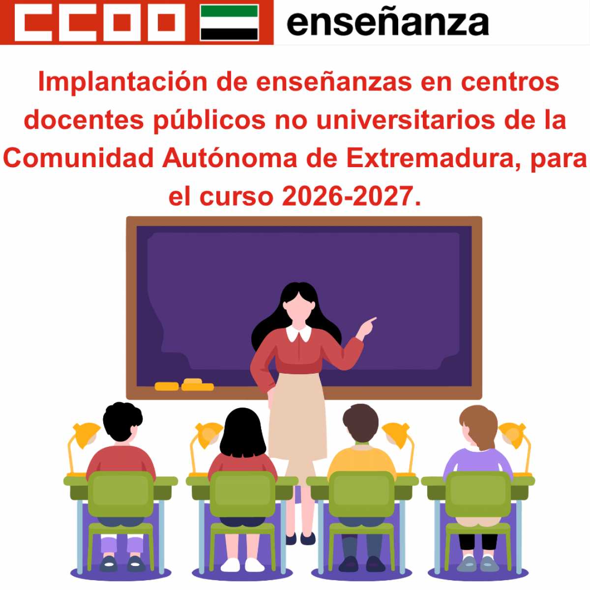 Implantación de enseñanzas en centros docentes públicos no universitarios de la Comunidad Autónoma de Extremadura, para el curso 2026-2027.