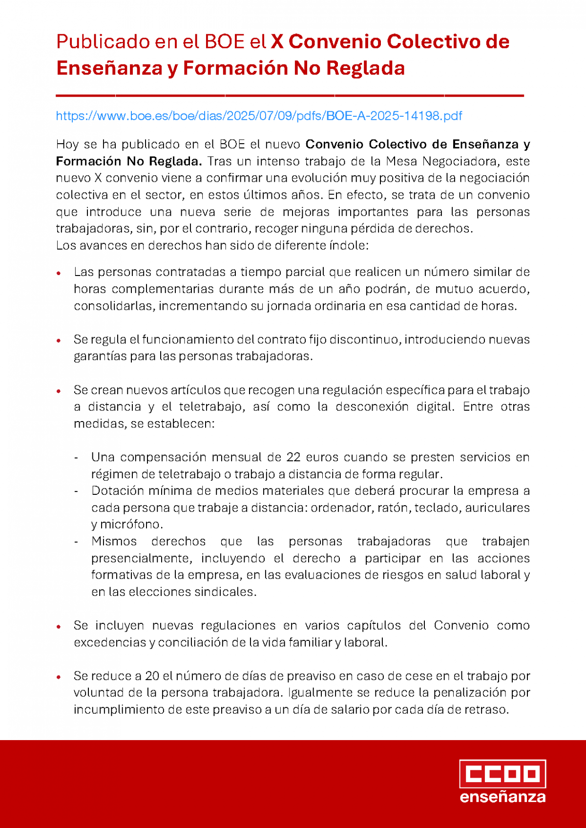 Publicado en el BOE el X Convenio Colectivo de Enseanza y Formacin No Reglada